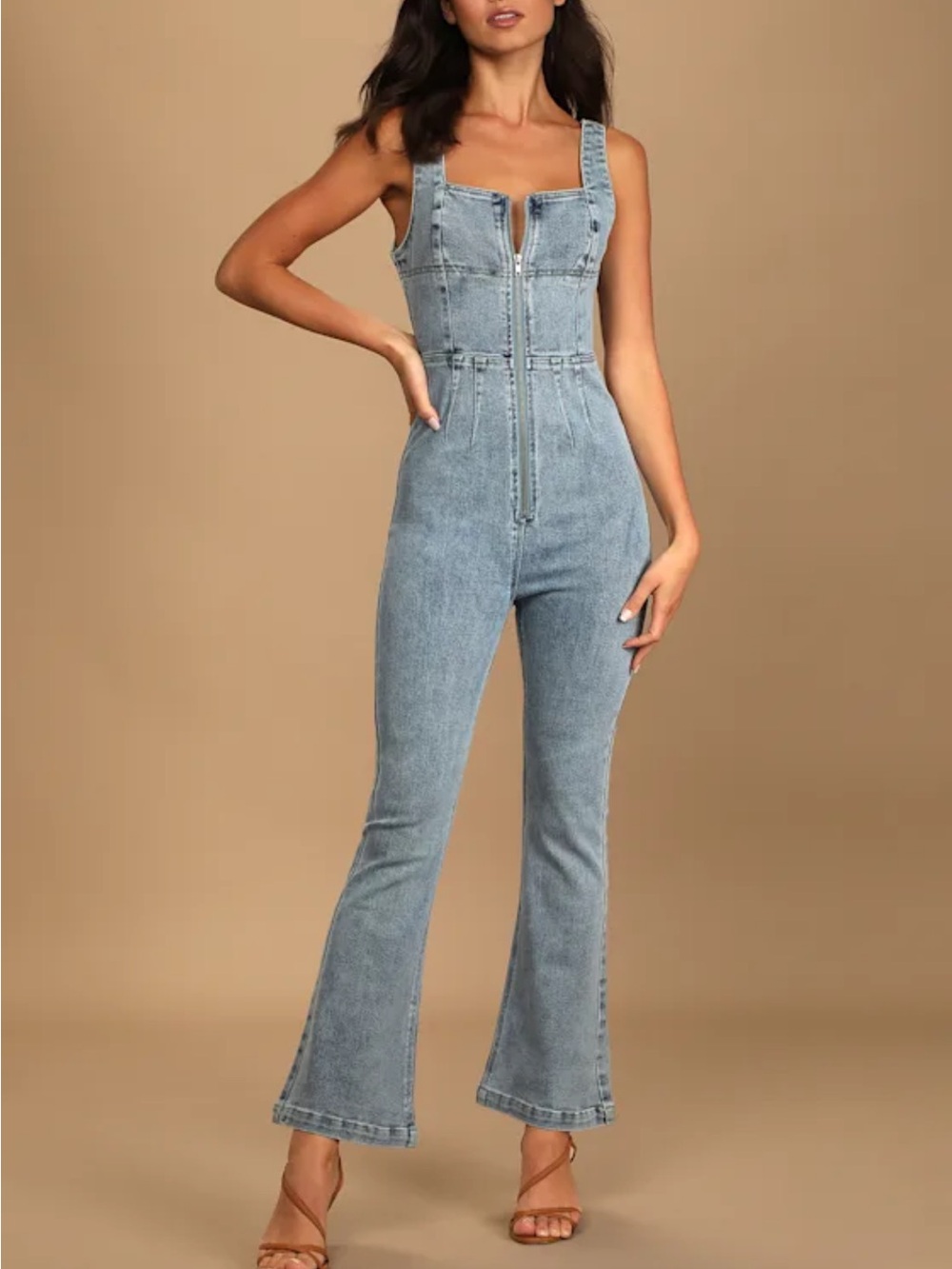 Lulu's Light Blue Denim Zip-Front Jumpsuit Overalls